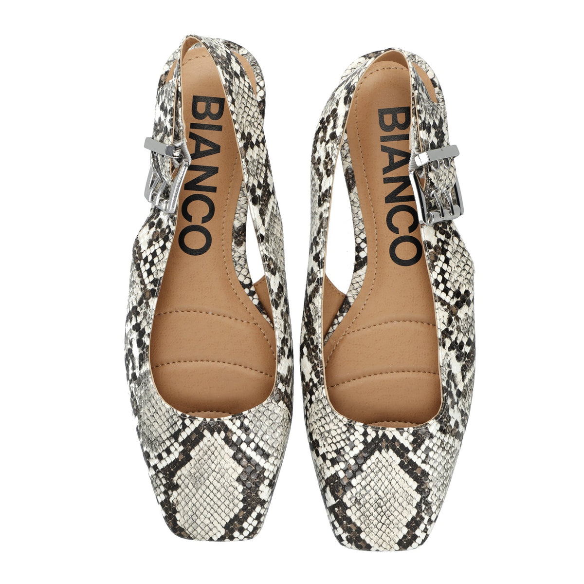 BIAROSE Karré Flat Buckle Slingback White Snake