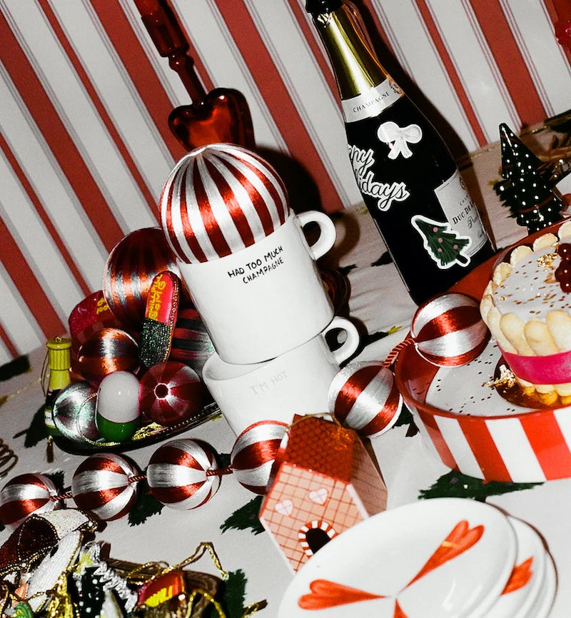 Big Corded red and White Stripe Ornament