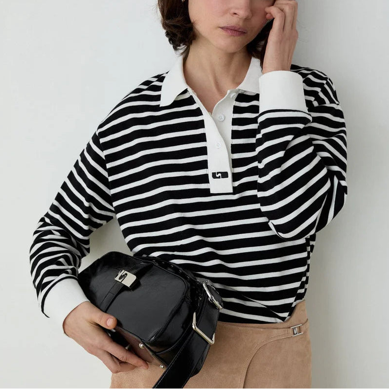 Duse black striped longsleeve polo t-shirt