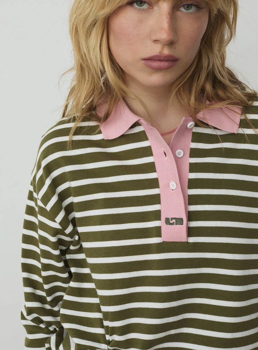 Duse khaki striped longsleeve polo t-shirt