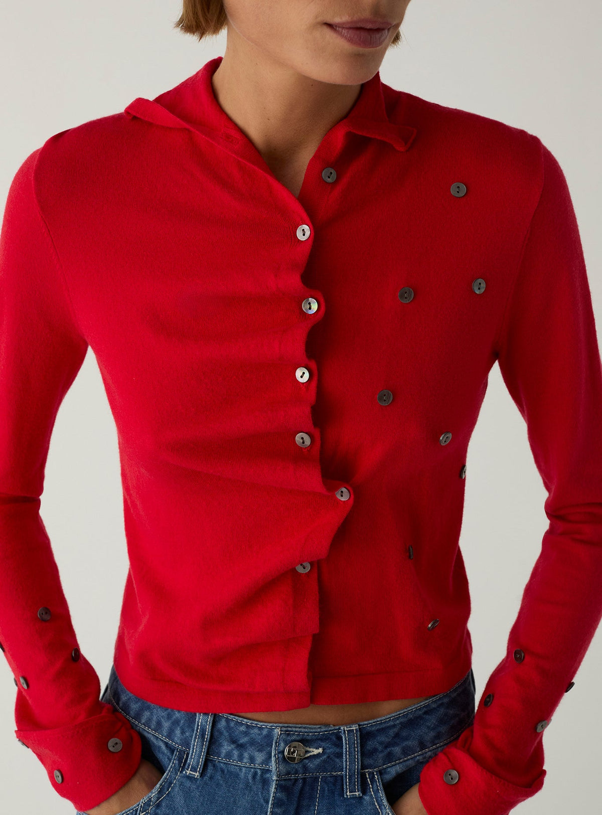 Fia Buttoned Cardigan Red