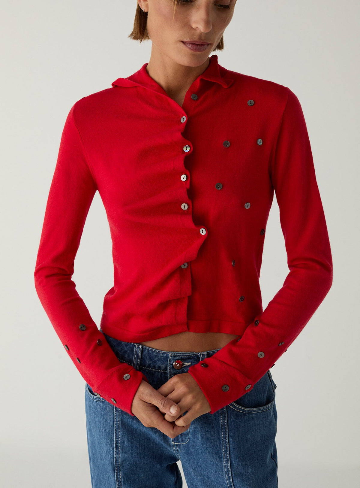 Fia Buttoned Cardigan Red