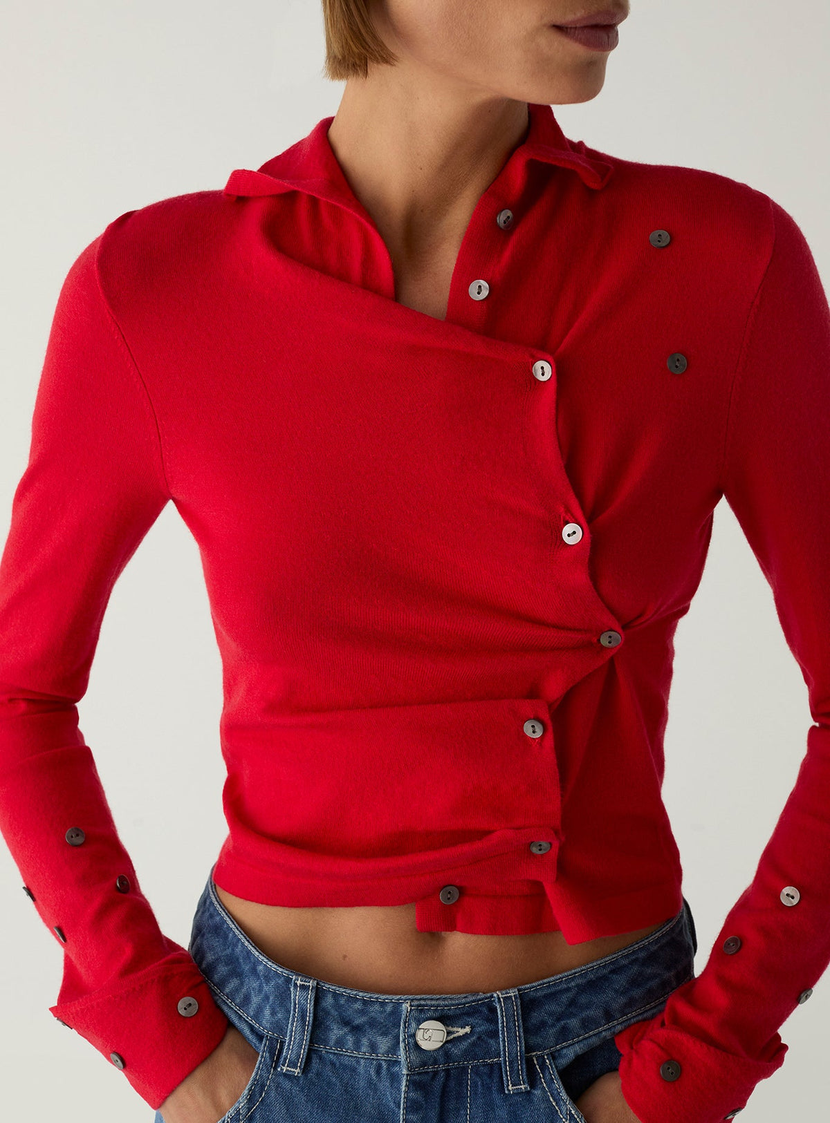 Fia Buttoned Cardigan Red