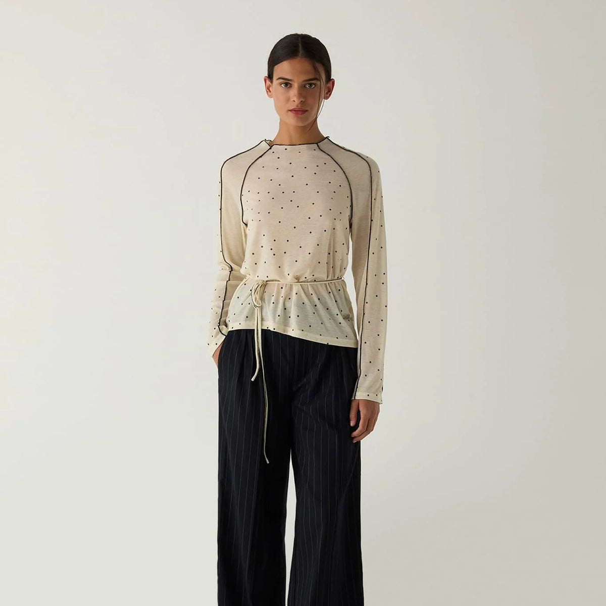 Harper Ecru Polka Dot Long Sleeve Shirt
