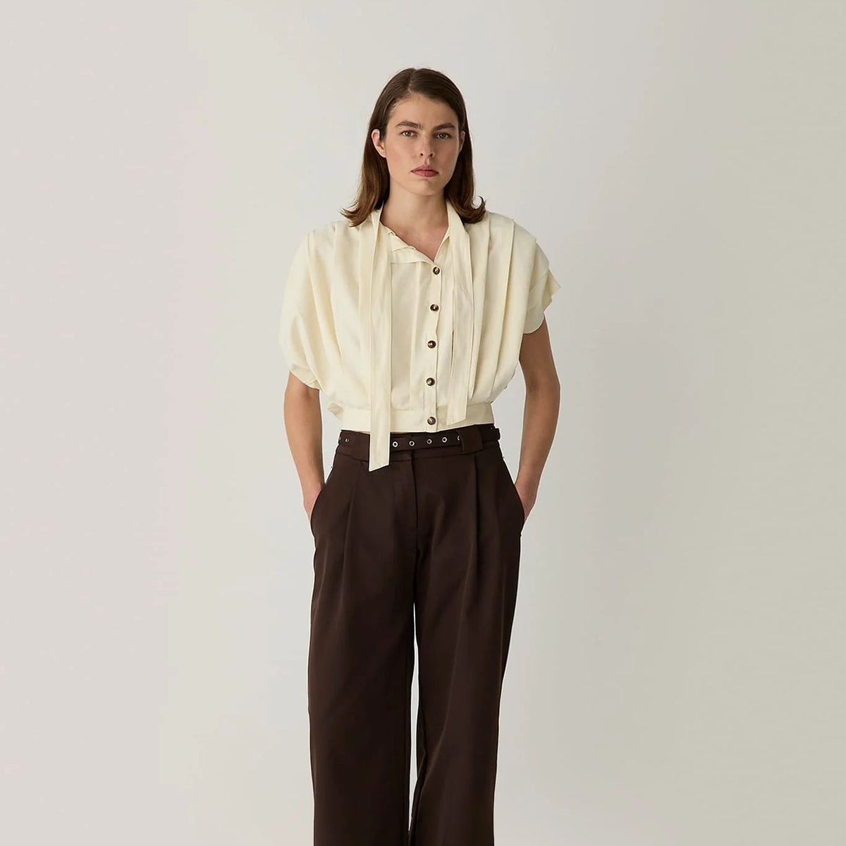Kora Ecru Pleated Blouse