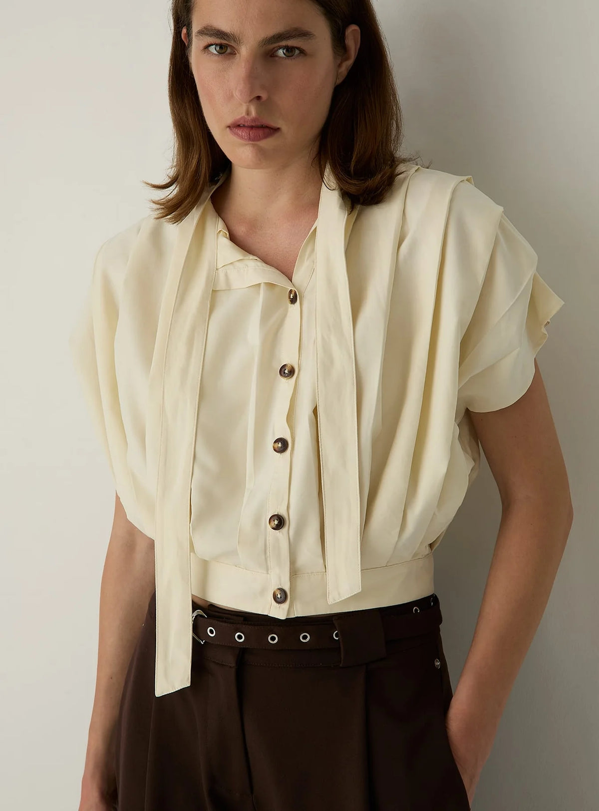 Kora Ecru Pleated Blouse