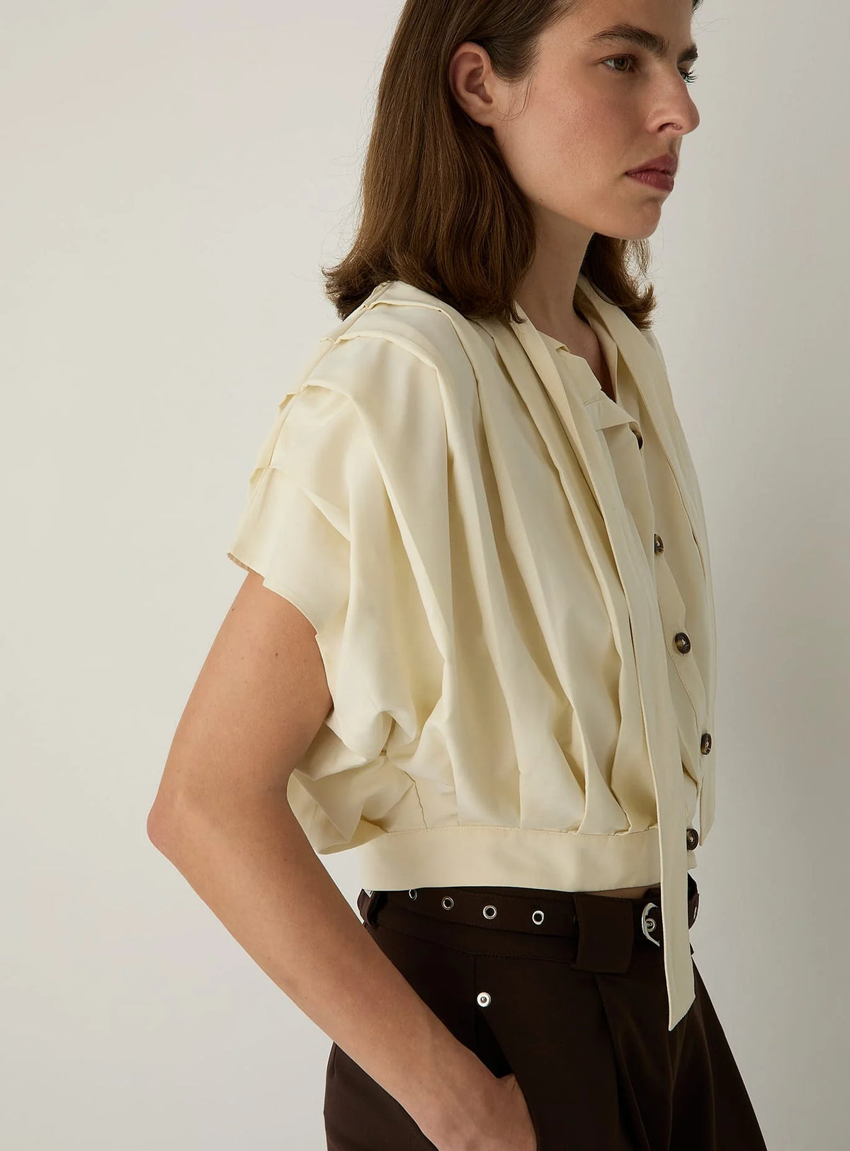Kora Ecru Pleated Blouse