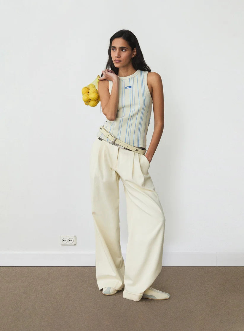 Light blue striped logo tank top