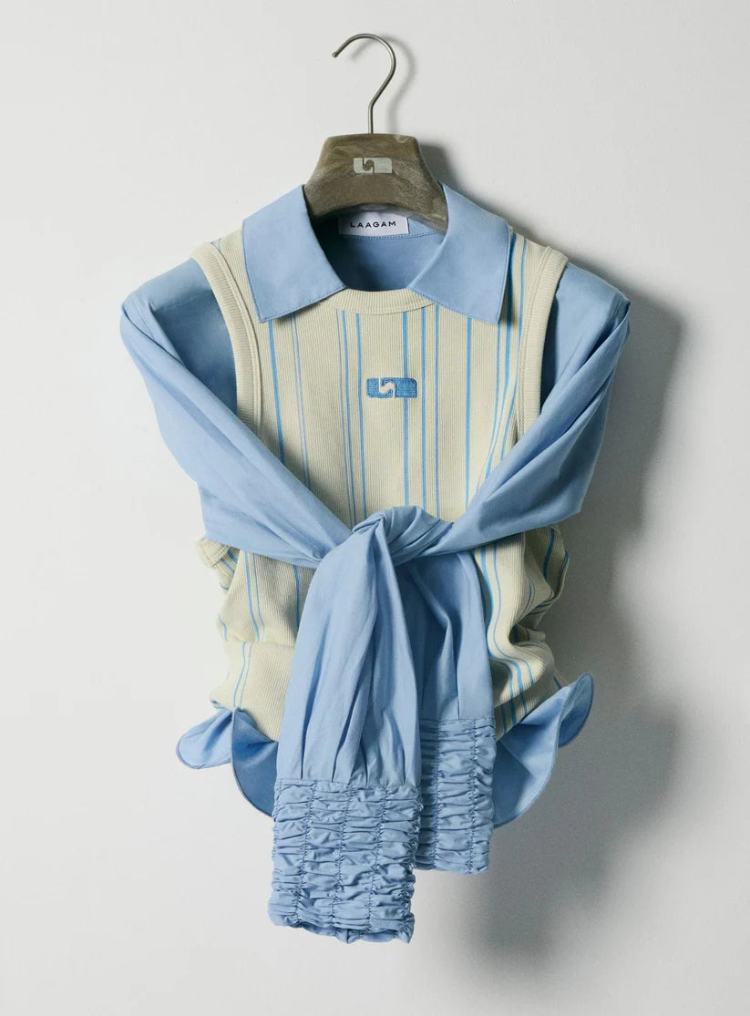 Light blue striped logo tank top