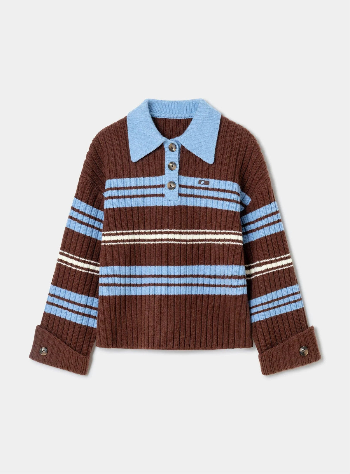 GRAZ BROWN STRIPED POLO KNIT