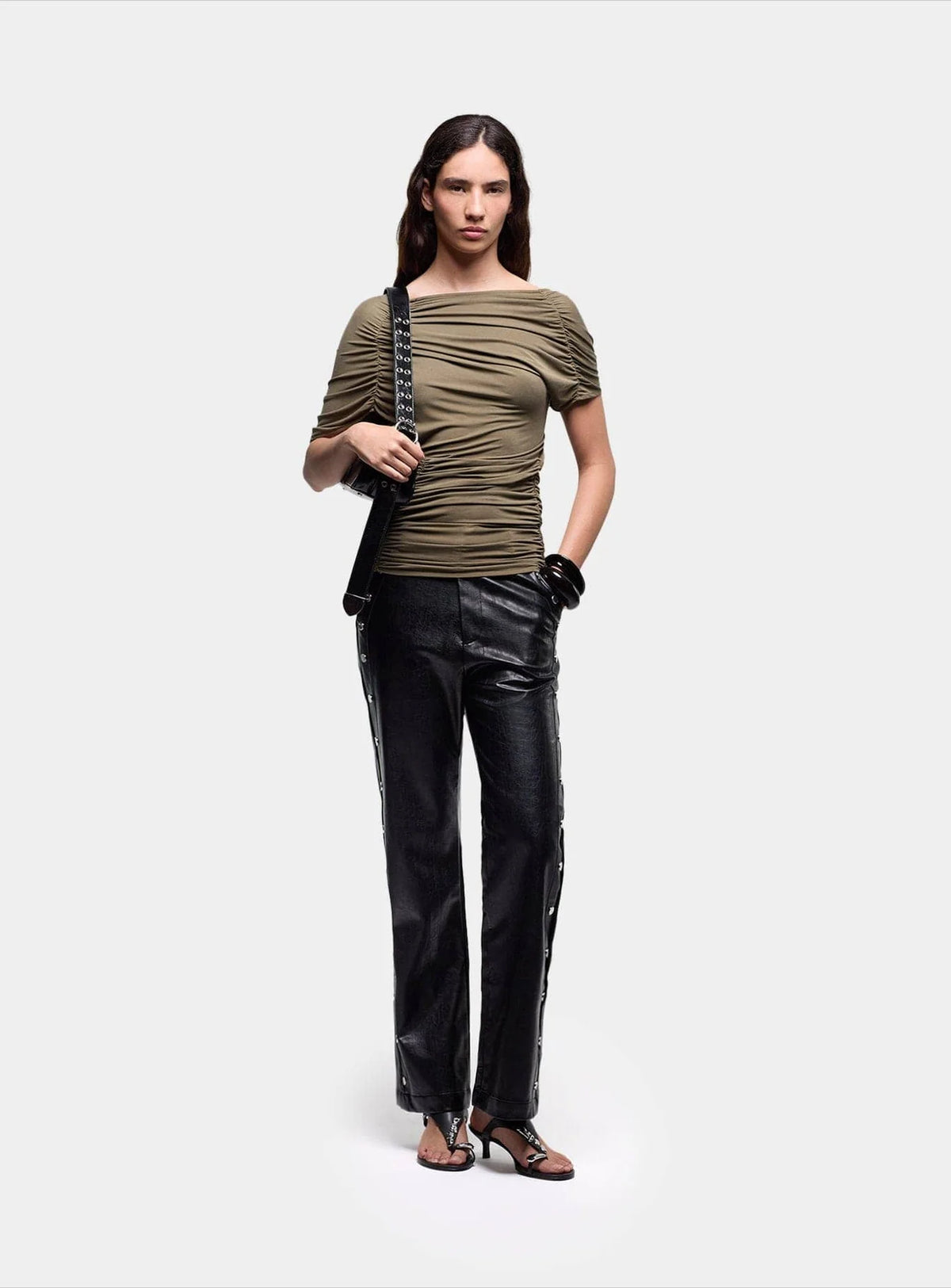 AERIS KHAKI DRAPED TOP