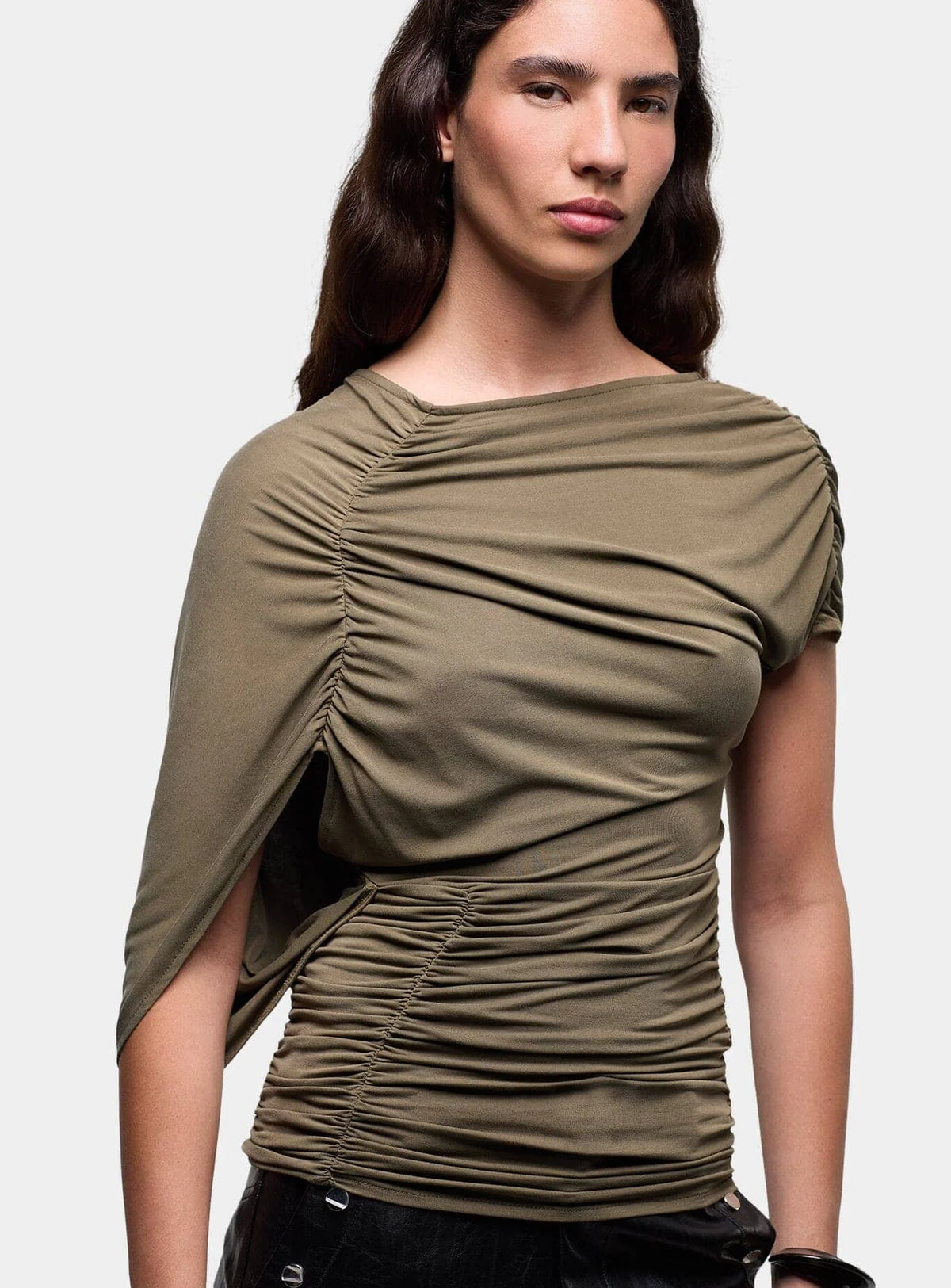 AERIS KHAKI DRAPED TOP