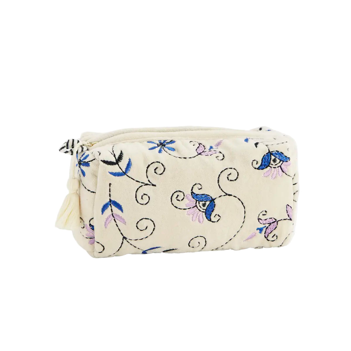 Embroidered velvet washbag off-white