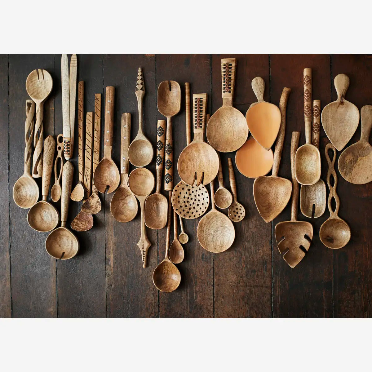 Wooden salad spoons w/ bamboo (set of 2)