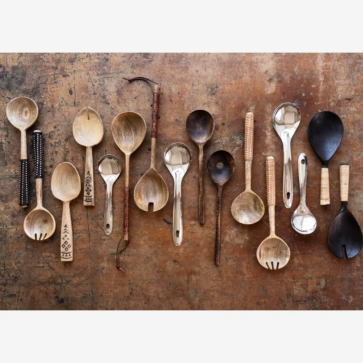 Wooden salad spoons w/ bamboo (set of 2)