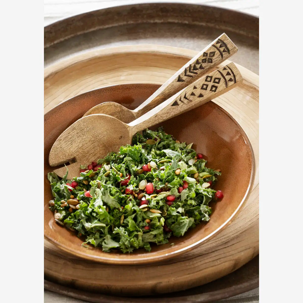 Wooden salad spoons w/ handcarving (set of 2)