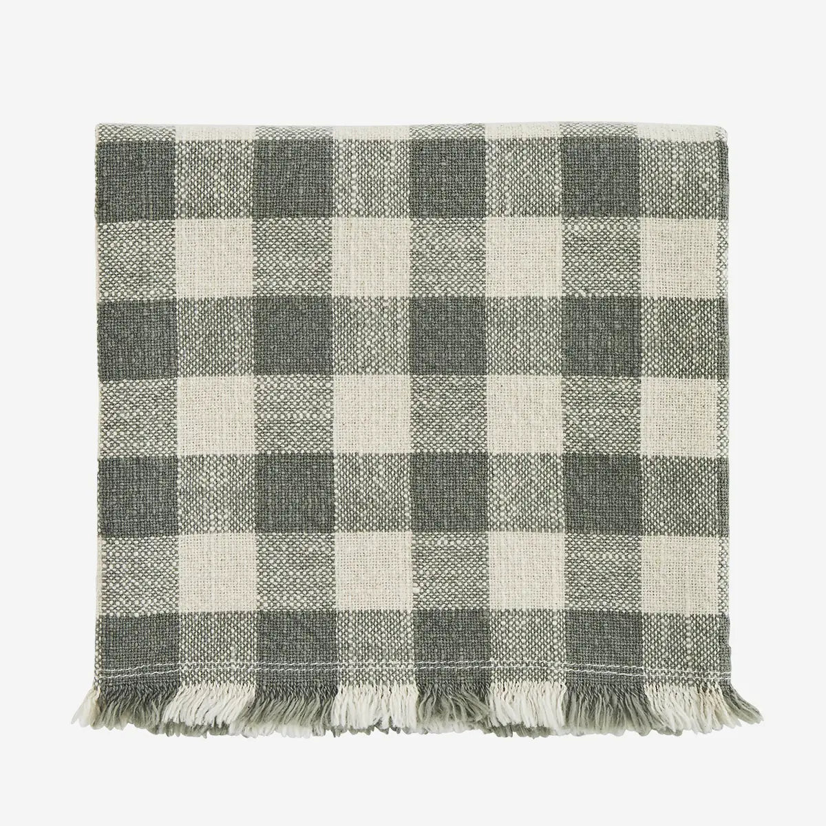 Checked kitchen towel with fringes-green