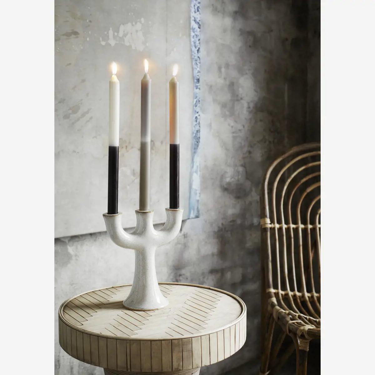 Stoneware candle holder trident