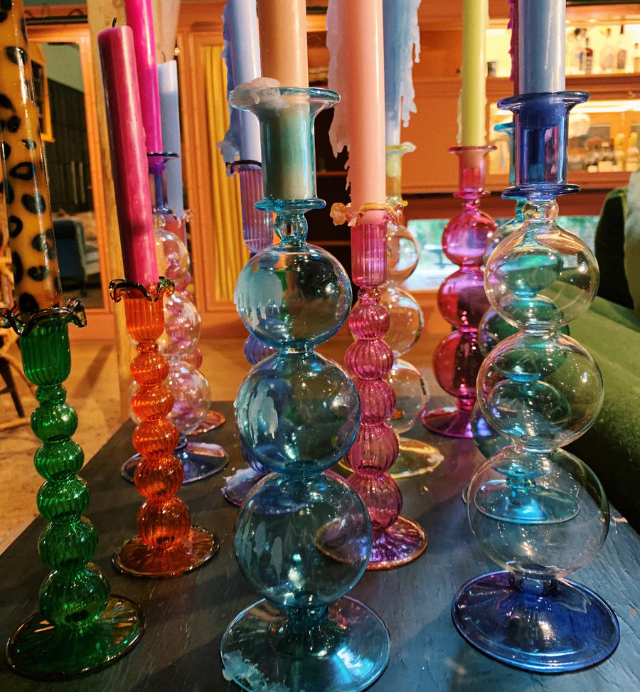 Aqua bubble glass candle holder