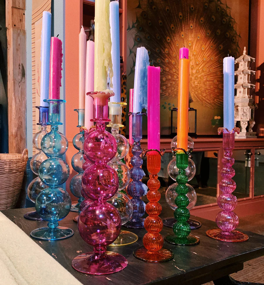 Aqua bubble glass candle holder