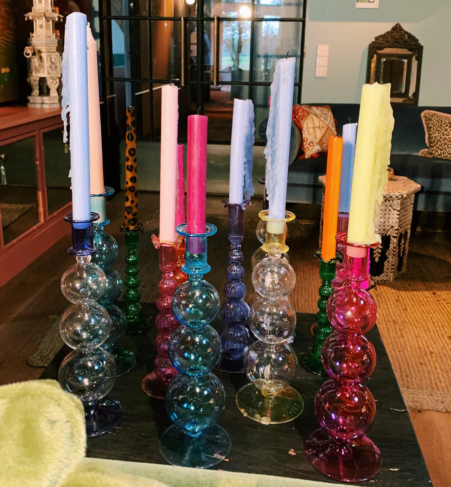 Aqua bubble glass candle holder